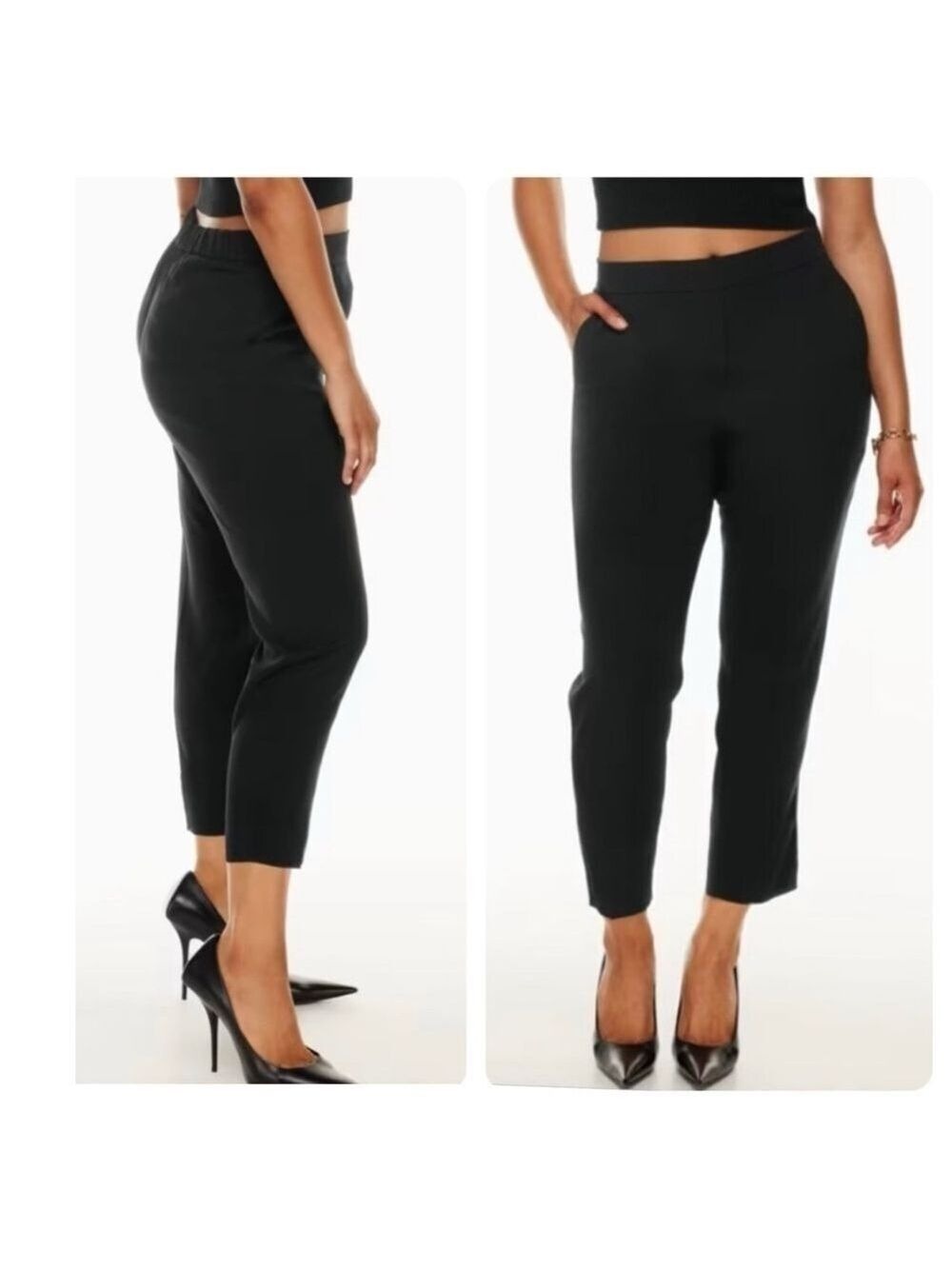 BABATON Aritzia CONAN Cropped Crepe Black Trouser Pants Back Elastic Size 4